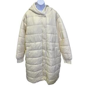 🤍 NEW Ivory Longline Puffer Coat Womens 3X 24W-26W Hooded Winter